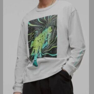 Mode of One Mens Long Sleeve Relaxed Space Guy Graphic Tshirt Heather Grey M